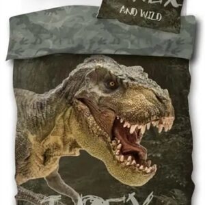 Sengetøj 140x200 cm - T-rex dinosaur sengetøj - 2 i 1 design - Sengetøj børn i 100% bomuld