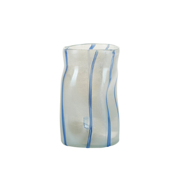 Glas vase med striber, Hvid/Blå - H19 cm