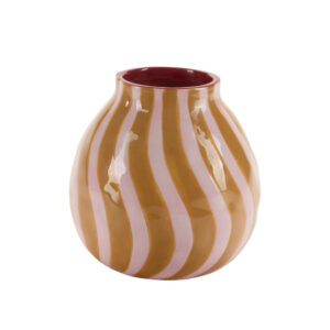 Stribet vase swirl, amber/rosa/rød - H13,5 cm