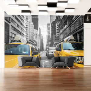 ARTGEIST Fototapet med motiv af New York taxi og byliv - sort-hvid og gul (flere størrelser) 250x175