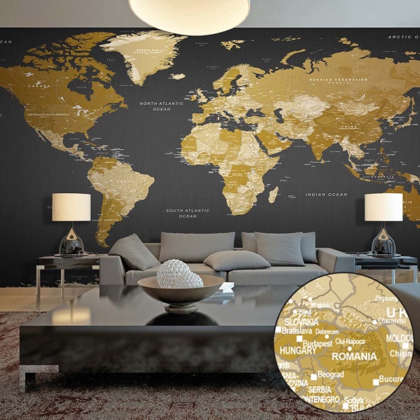 ARTGEIST fototapet - World Map: Modern Geography, Moderne verdenskort, stor (Flere størrelser) 500x280