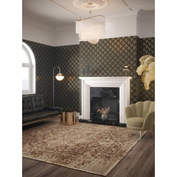 DUTCH WALLCOVERINGS tapet Palm Palace sort og guldfarvet