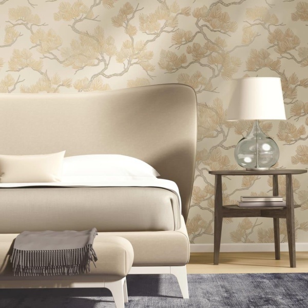 DUTCH WALLCOVERINGS tapet Pine Tree cremefarvet