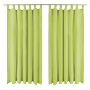 Gardiner i mikro-satin 2 stk. med løkker 140 x 245 cm grøn
