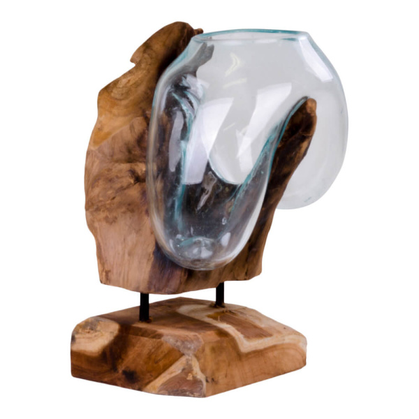 HOUSE NORDIC San Marino Vanddråbe skulptur - glas/natur teaktræ (H:25)