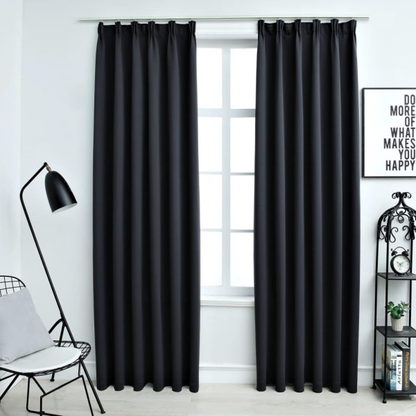 Lysdæmpende gardiner med kroge 2 stk. 140 x 225 cm sort