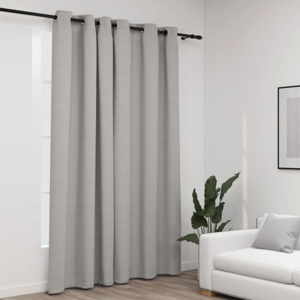 Mørklægningsgardin med øjer 290x245 cm hør-look grå