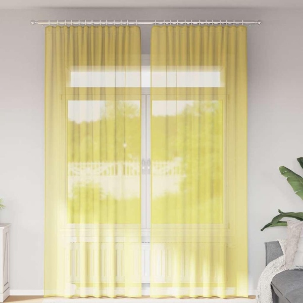 Voile-gardiner med løkker 2 stk. 140x260 cm gul