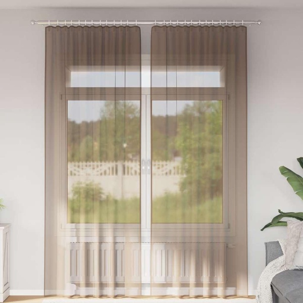 Voile-gardiner med løkker 2 stk. 140x260 cm lysebrun