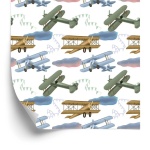 Tapet - Retro flyvemaskiner med skyer
