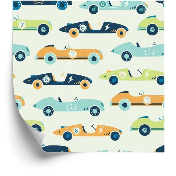 Tapet til børn - Racerbiler i vintagestil